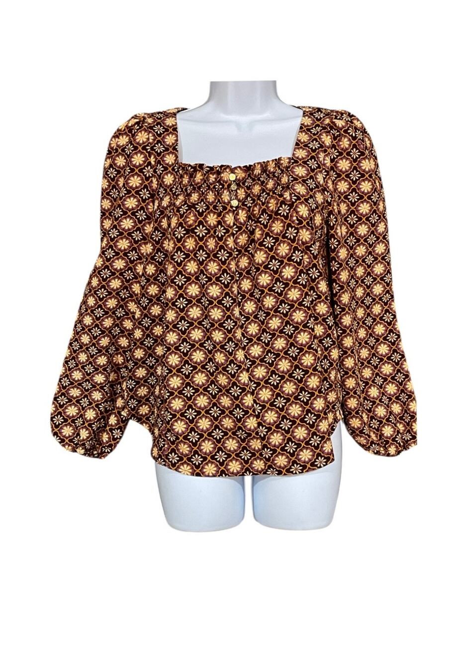 Draper James Allover Geo Print Long Sleeve Squareneck Top XS